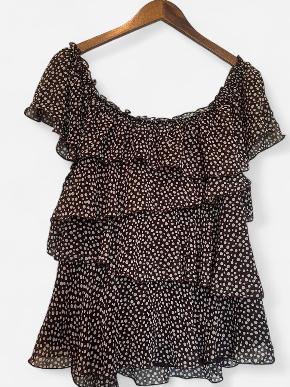 Brown Polka Dot Ruffle Women's Top